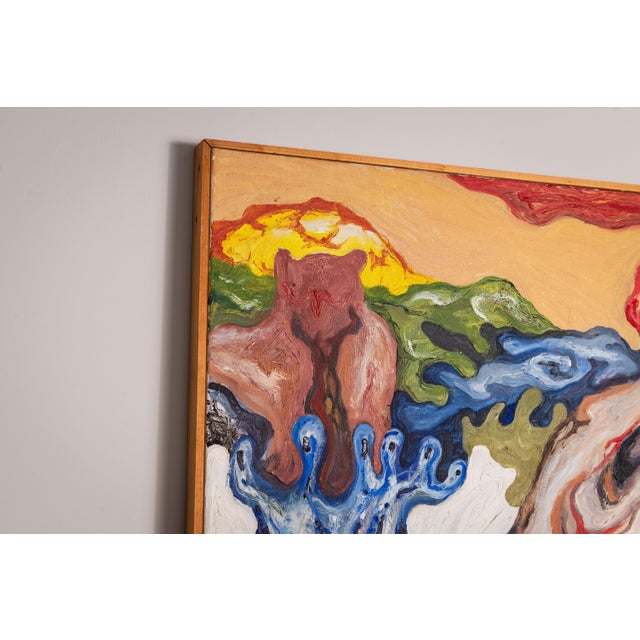 Blue Abstract Figure Under the Sun, 1960s, Oil on Canvas For Sale - Image 8 of 17