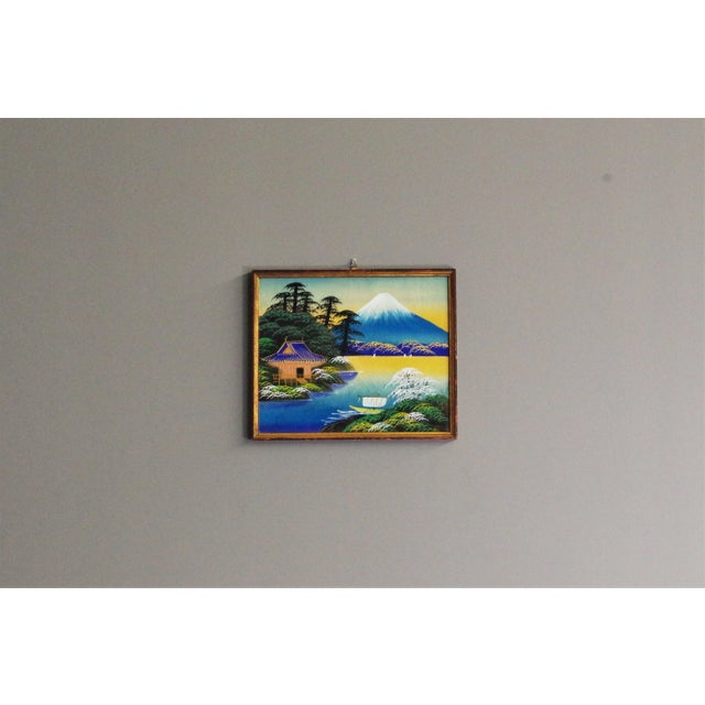 Japanese landscape picture on silk, 70s.