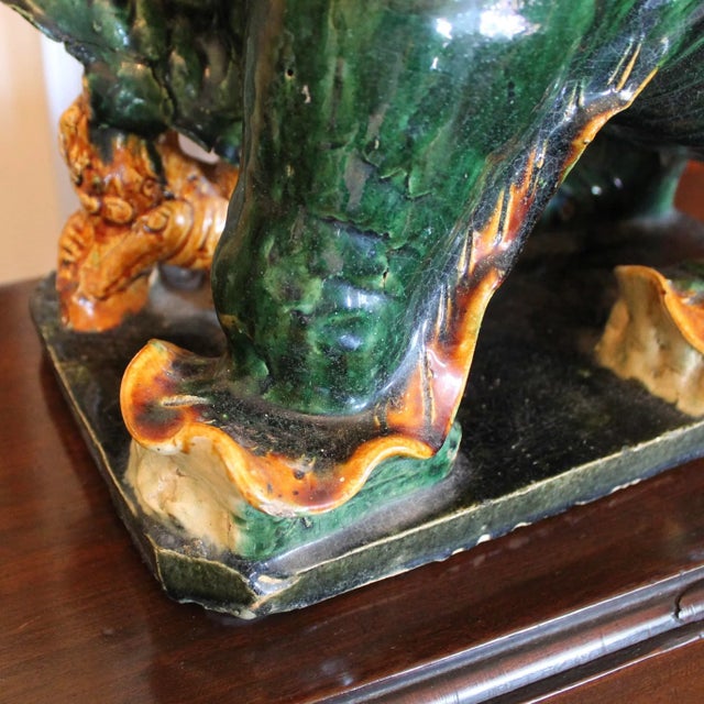 Large Chinese Sancai Glazed Terracotta Foo Dog For Sale - Image 9 of 12