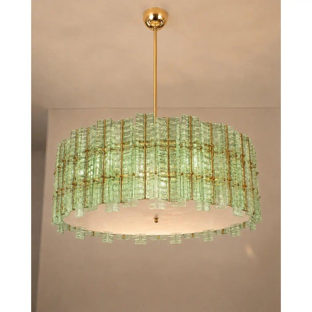 Italian Green Tropical Murano Glass Round Gold Chandelier by Simoeng For Sale - Image 4 of 6