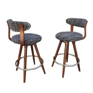 Mid-Century Walnut Barstools - A Pair For Sale
