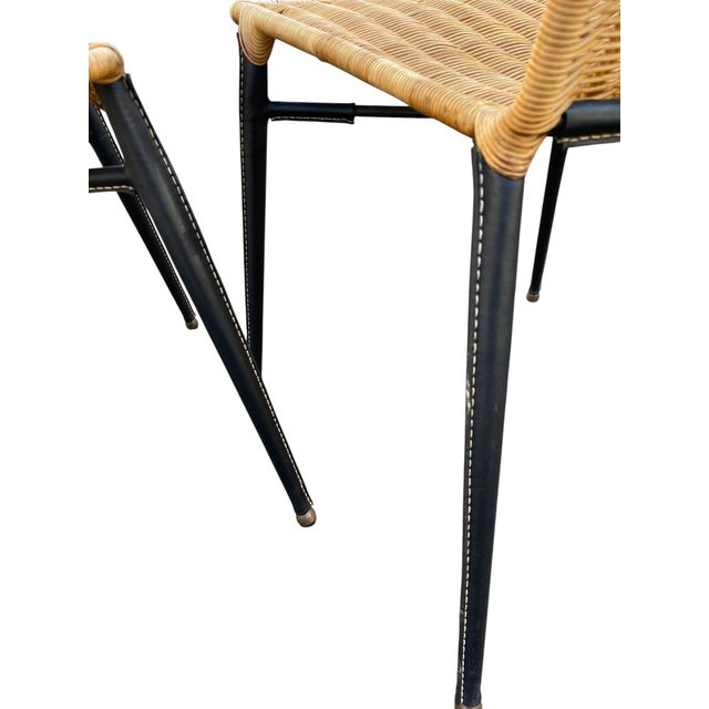 Wood Stitched Leather and Rattan Chairs from Jacques Adnet, 1950s, Set of 2 For Sale - Image 7 of 10