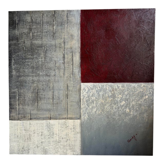 Original Signed Abstract Painting by Becky C. – 42 X 42 Inches – One-of-a-Kind Color Block on Cloth For Sale