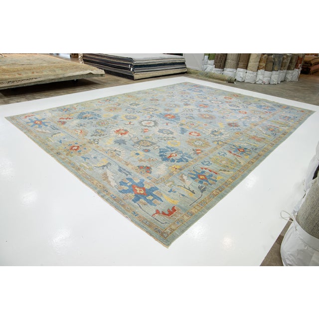Modern Modern Sultanabad Wool Rug Blue Handmade Floral Motif For Sale - Image 3 of 8