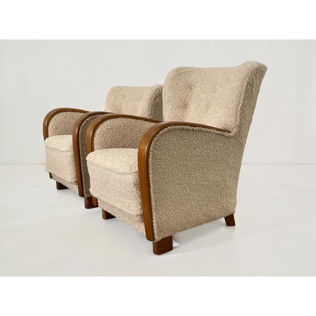 Danish Art Deco Style Lounge Chairs in Beige Bouclé, 1940s, Set of 2 For Sale - Image 3 of 13