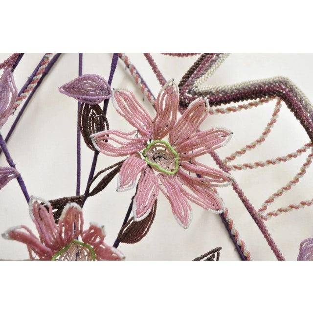 Victorian Early 20th Century French Victorian Glass Beaded Purple Flower Casket Wreath Wall Art Sculpture (B) For Sale - Image 3 of 11