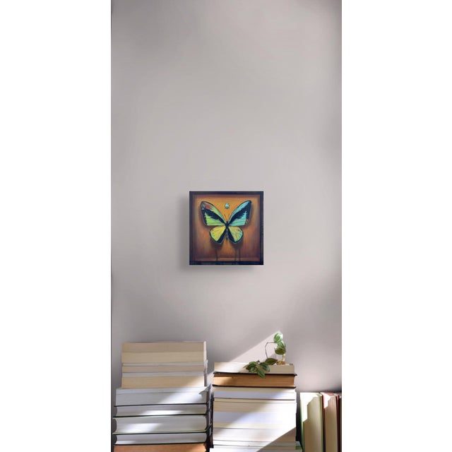 Early 21st Century Hybrid Butterfly 66 by Stacy D'Aguiar | Acrylic on wood depicting a colorful butterfly and beetle. For Sale - Image 5 of 5