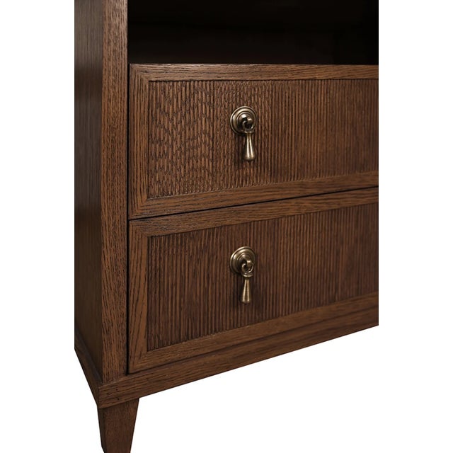 2020s Matthew Izzo Home Corine Fluted Front Provincial Brown Oak Two Drawer Side Table With Open Shelf and Brass Drawer Pulls For Sale - Image 5 of 7
