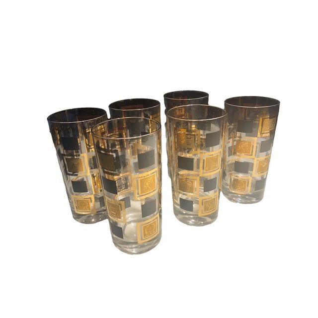 Gold Vintage Cera Cora Black and 24k Gold Squares Highball Glasses -Set of 6 For Sale - Image 8 of 8