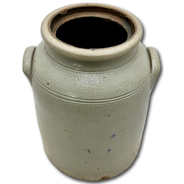Ourtstanding Antique Large 3 Gallon Size American Blue Hand Decorated Stoneware Butter Churn - Circa 1870s For Sale - Image 16 of 18
