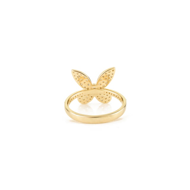 Metal Art Deco Butterfly Ring With Cluster Diamonds in 14k Yellow Gold Size 7 For Sale - Image 7 of 11