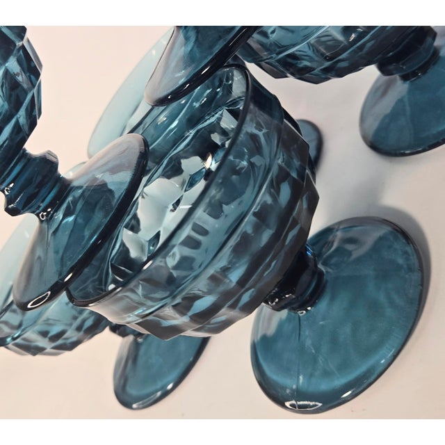 Vintage Aquamarine Honeycomb Champagne Coupes- Set of Six For Sale - Image 10 of 13
