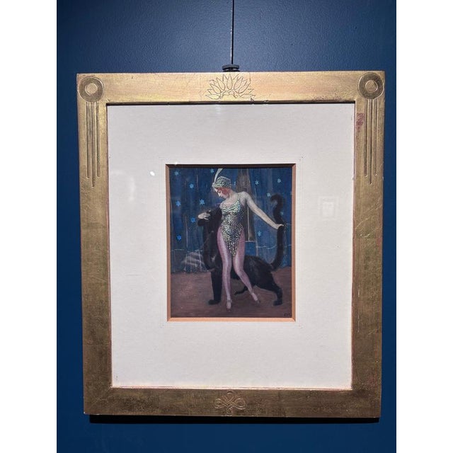 E.K, Soubrette with Panther, 1920s, Tempera, Framed For Sale - Image 3 of 11