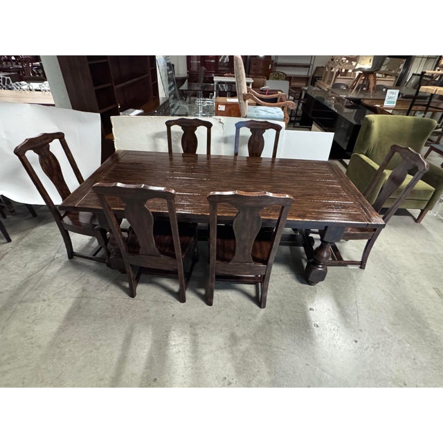 Brown Pottery Barn Cortona Extension Dining Table + Six Alfresco Brown Side Chairs, Set For Sale - Image 8 of 12