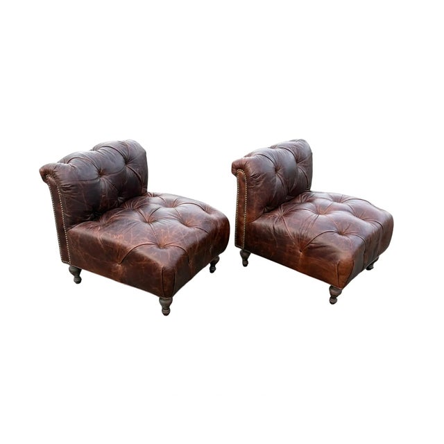 Pair of Chesterfield Leather Slipper Chairs For Sale In Philadelphia - Image 6 of 9