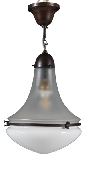 Small Luzette Pendant Light in Glass and Copper by Peter Behrens for Siemens Schuckert, 1910s