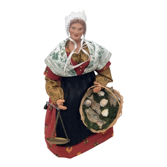 Aix De Provence Santons Richard Clay Sculpture of a Woman Fish Seller For Sale