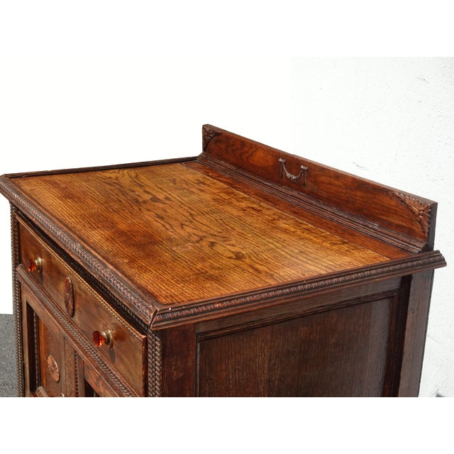Vintage Mission Barley Twist Oak Server Cabinet ~ Sideboard Buffet Side Table For Sale - Image 4 of 14