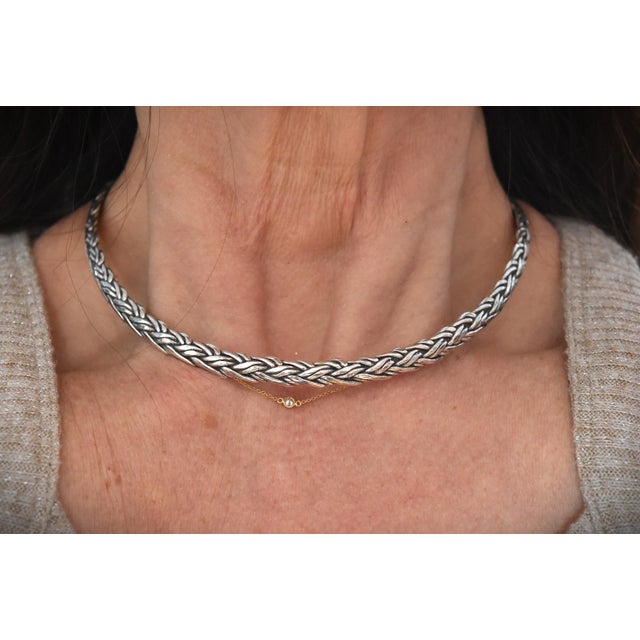 Silver Vintage Artisan Made Woven Sterling Silver Choker Collar For Sale - Image 8 of 9