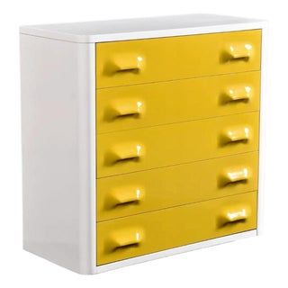 Restored Raymond Loewy Inspired Yellow Chapter One Highboy Dresser Chest For Sale