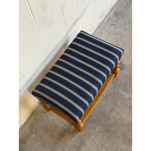 Blue Striped Upholstered Oak Ottoman Danish Mid-Century Modern 1970s For Sale In Los Angeles - Image 6 of 9