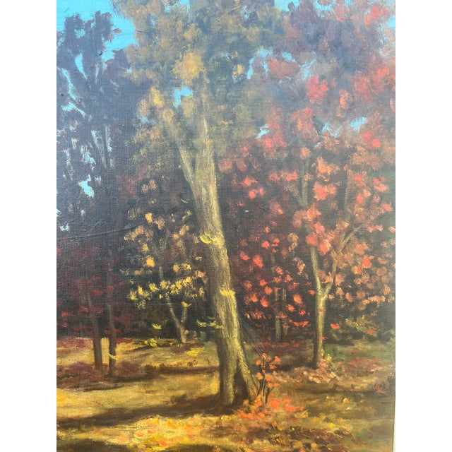 Wood 1968 Ling Autumn Foliage and Creek Landscape Oil Painting- Framed For Sale - Image 7 of 13