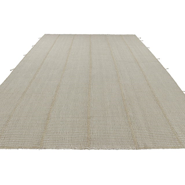 2010s Rug & Kilim’s Contemporary Kilim in Textural Beige-Brown and Cream White Stripes For Sale - Image 5 of 7