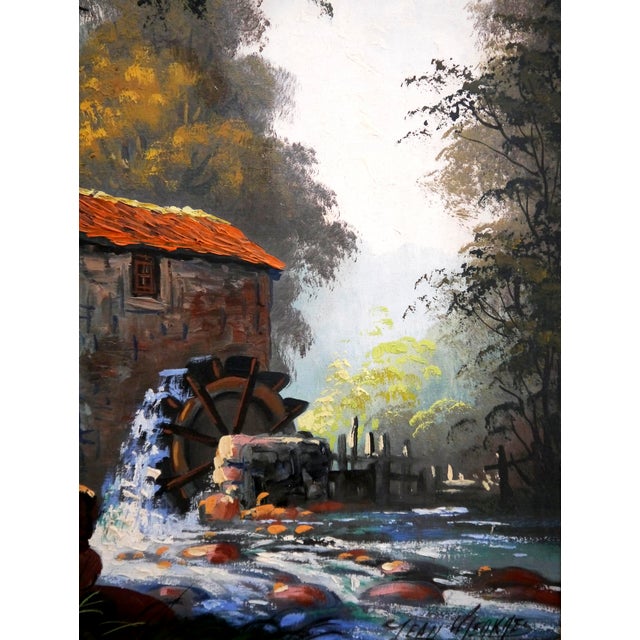 1940s 1940s J Weakaes French School Luminous Landscape With Water Mill, Oil Painting Signed For Sale - Image 5 of 10