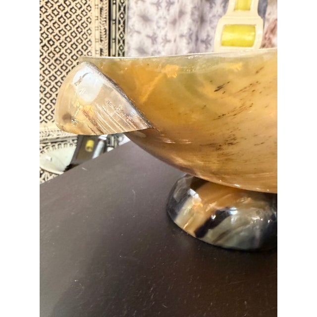 Hand Carved Horn Bowl With Horn Handles and Base For Sale In Miami - Image 6 of 8