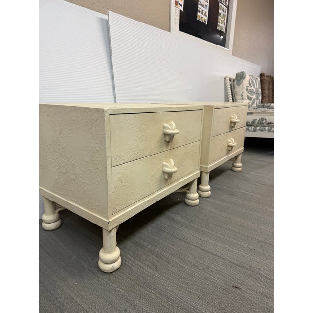 Wood Post Modern Off-White Nightstands, Pair For Sale - Image 7 of 12