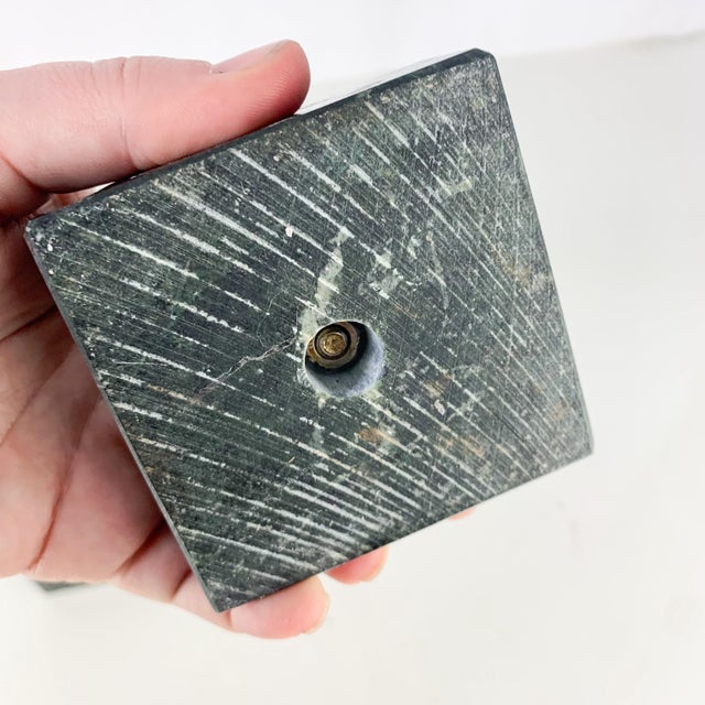 Brass Mid 20th Century Pair Vintage Polished Brass Mid Century Asian Mask Buddha Head on Marble Base For Sale - Image 8 of 10