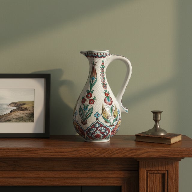 Ceramic Handmade Ceramic Pitcher (25cm) – Textured “Dot” Art – Pastel Florals & Embossed Surface For Sale - Image 7 of 11