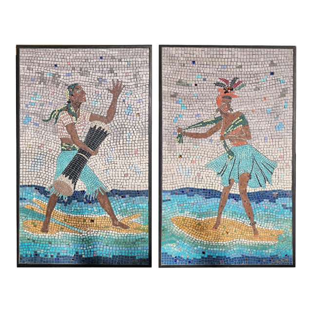 1960s Modernist Caribbean Mosaic Wall Art - Set of 2 For Sale