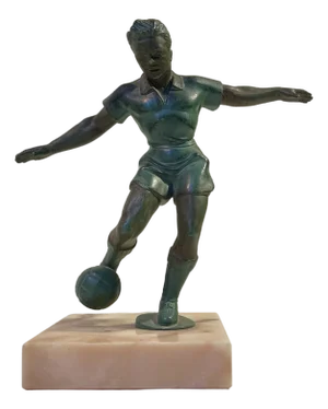 Art Deco Style Soccer or Football Player in Bronzed Metal and Marble, 1940s