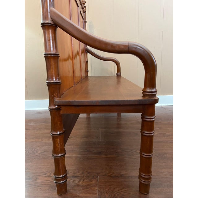 Antique English Faux Bamboo Pine Hall Bench Victorian High Back Settle C1890 For Sale - Image 18 of 18