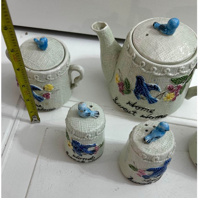 Ceramic Vintage Enesco "Bluebird" Ceramic Tea Set Featuring a "Home Sweet Home" For Sale - Image 7 of 10