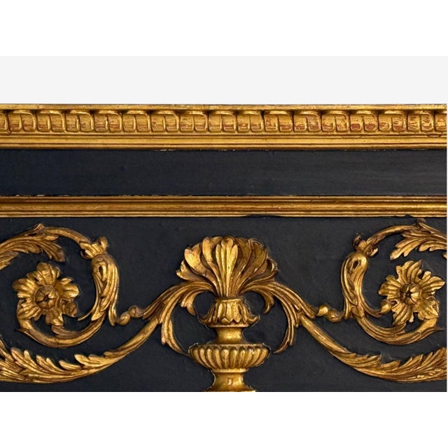 1970s Neoclassical Style, Trumeau Mirror, Black Painted Wood, Giltwood, Italy, 20th C. For Sale - Image 5 of 7