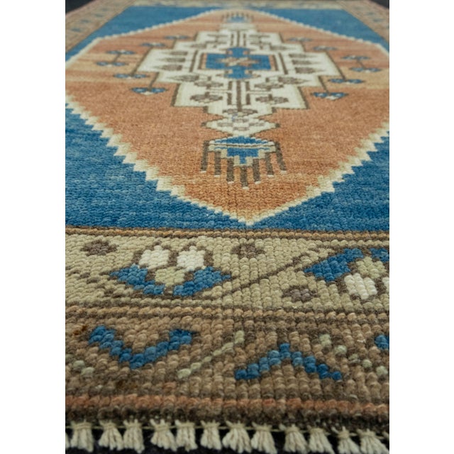 Textile Turkish Mini Rug Oriental Hand Knotted Vintage Rug 1'10" x 2'10" #16205 For Sale - Image 7 of 8
