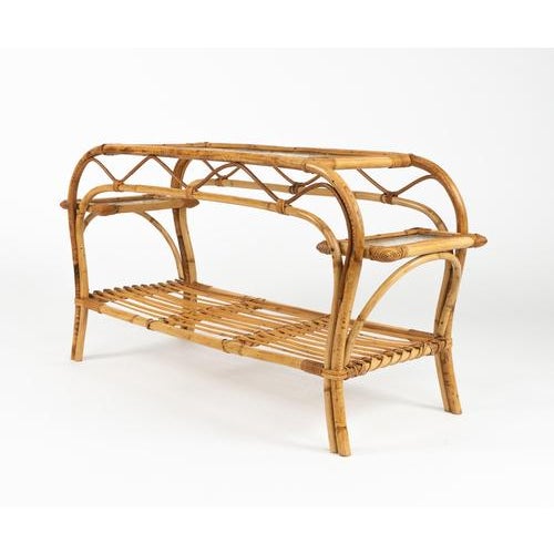 Mid-Century Modern Rattan and Frosted Glass Rectangular Side Table, Italy, 1970s For Sale - Image 12 of 18