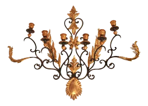 Mid Century Italian Black and Gold Metal and Tole Wall Sconce