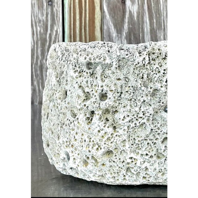 Gray Vintage Boho Cast Cement Crater Planter For Sale - Image 8 of 12