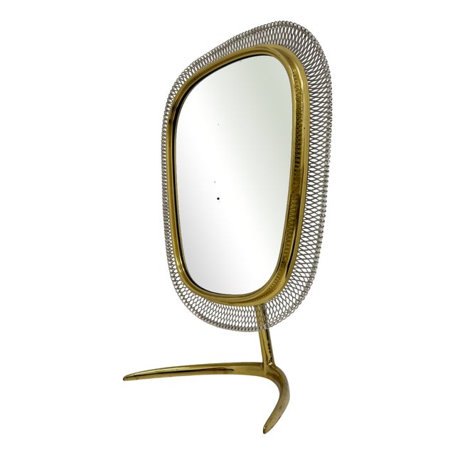 Mid-Century Brass Vanity Table Mirror from Vereinigte Werkstätten, Germany, 1950s For Sale