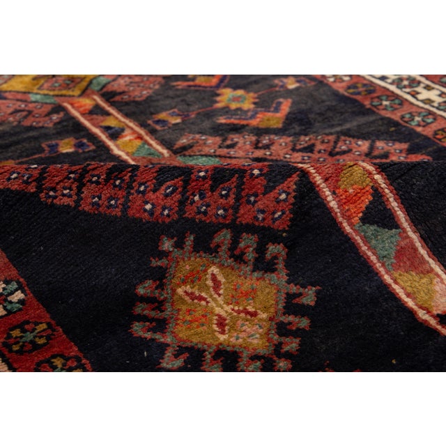 Handmade Vintage Tribal Designed Wool Rug in Dark Blue Color For Sale - Image 9 of 10