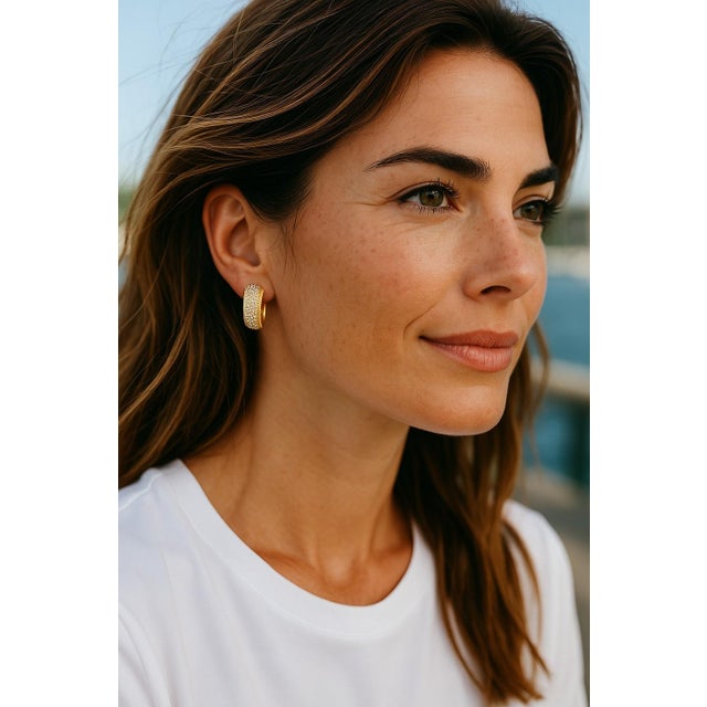 2010s 14k Yellow Gold Diamond Half Hoop Earrings 1.30 Carats 0.80 Inch Long, A Pair For Sale - Image 5 of 8