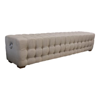 Sarreid Ltd. Beam Bench, Tufted Beige Linen For Sale