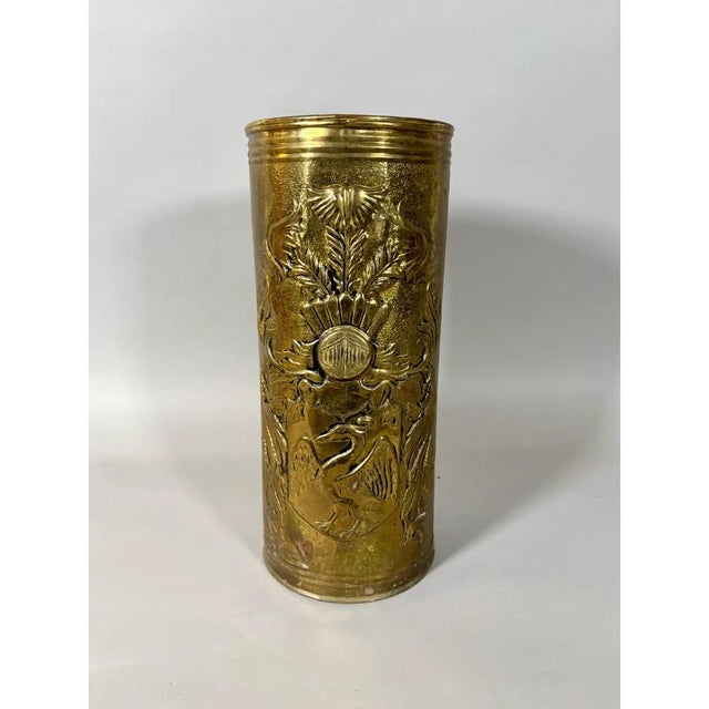 Vintage Embossed Brass Umbrella Stand With Heraldic Bird & Foliate ...