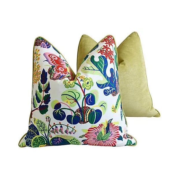 Josef Frank Schumacher Exotic Butterfly Floral Feather & Down Pillows 24" Square - Pair For Sale - Image 4 of 11