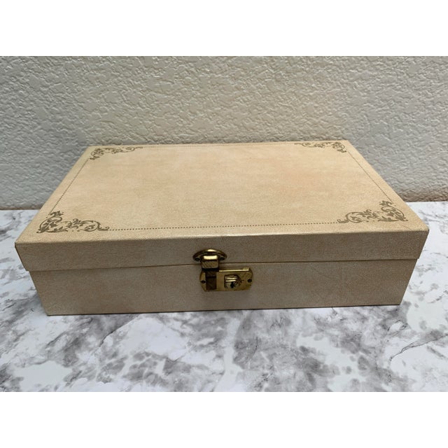Wood Mid-Century Velvet Lined Jewelry Box With Gold Accents For Sale - Image 7 of 10