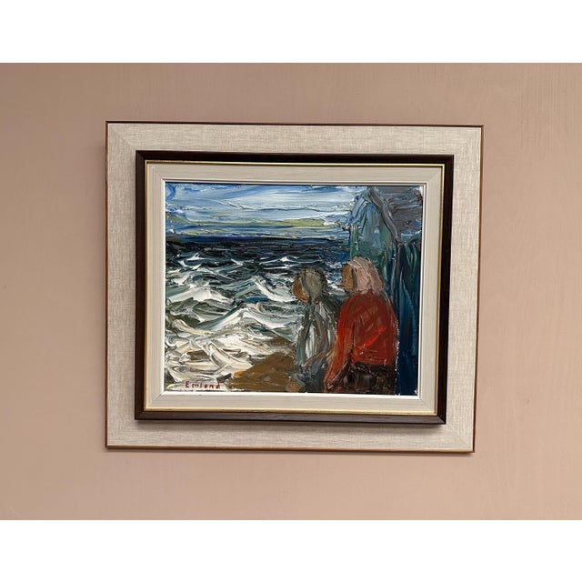 Original Vintage Scandinavian Oil on Canvas – “Figures” by Einar Emland – Signed – Framed – 68 × 59 cm (26.8" × 23.2")...