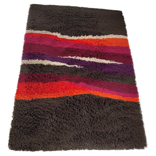 Vintage Dutch Colorful Stripes Panton Style High Pile Rug by Desso, 1970s For Sale